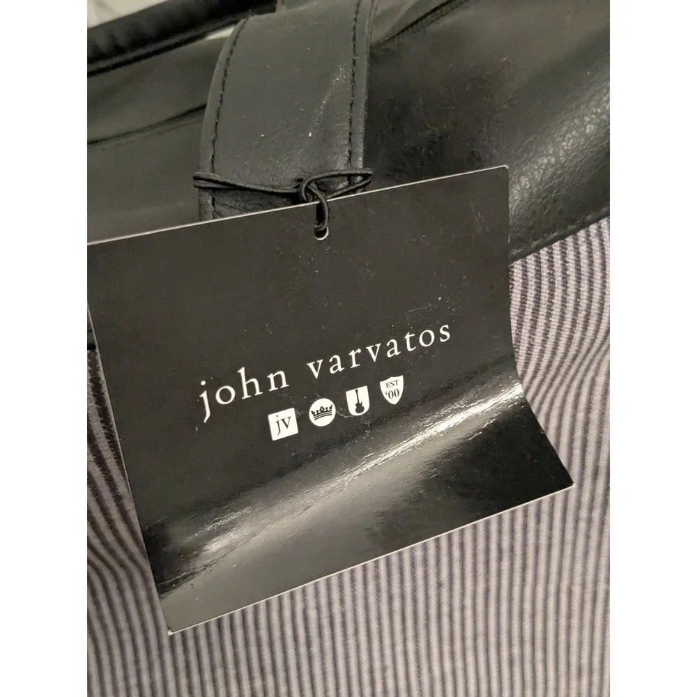 John Varvatos Mono Duffel‎ Bag Men's Striped Black Travel Gym Carry On Gift Bag